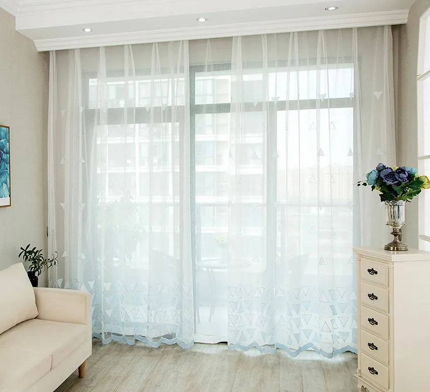 Современный Синий Геометрический вышитый оконный экран для гостиной спальни в скандинавском стиле, отвесный тюль для эркера кухни M136#4