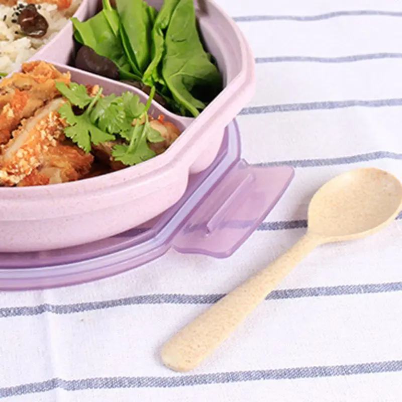 Круглая пшеничная соломенная Ланч-бокс с ложкой Bento box креативная квадратная посуда