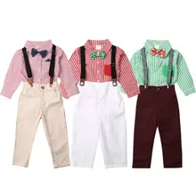 Одежда для джентльменов комплект одежды из 2 предметов для маленьких мальчиков Футболка Топ и штаны Рождественский костюм размер на возраст от 1 года до 4 лет