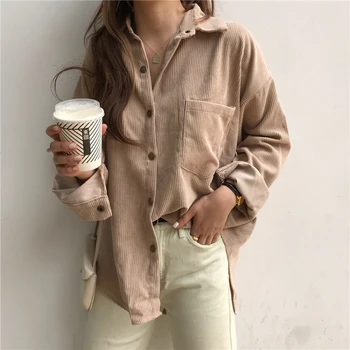 

Vintage Corduroy Jackets Women Winter Autumn Coats Plus Size Single-breasted Harajuku Overcoats Jackets Loose Solid Outerwear