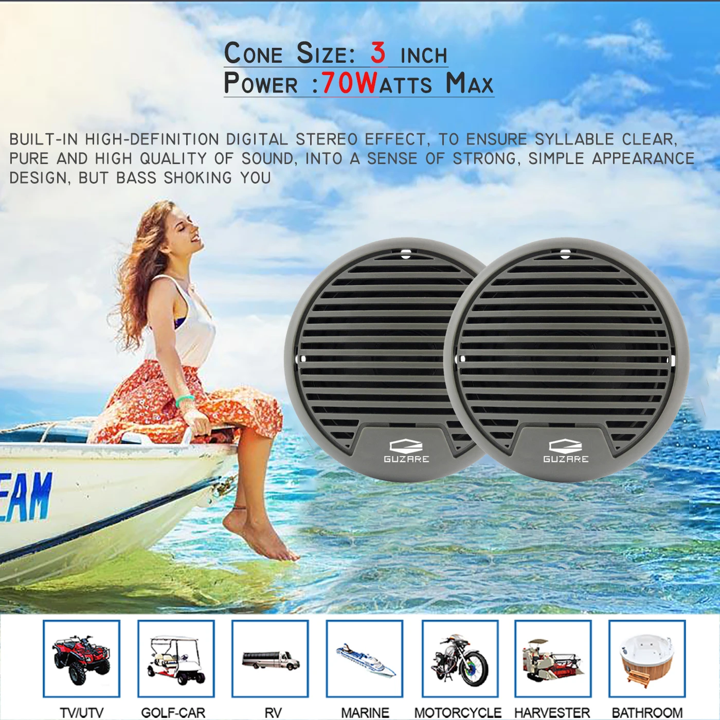 2Pairs 3 inch Marine Boat Waterproof Speakers 140Watts Motorcycle Car Speaker Surface Mounted For Outdoor ATV UTV Yacht SPA Pool