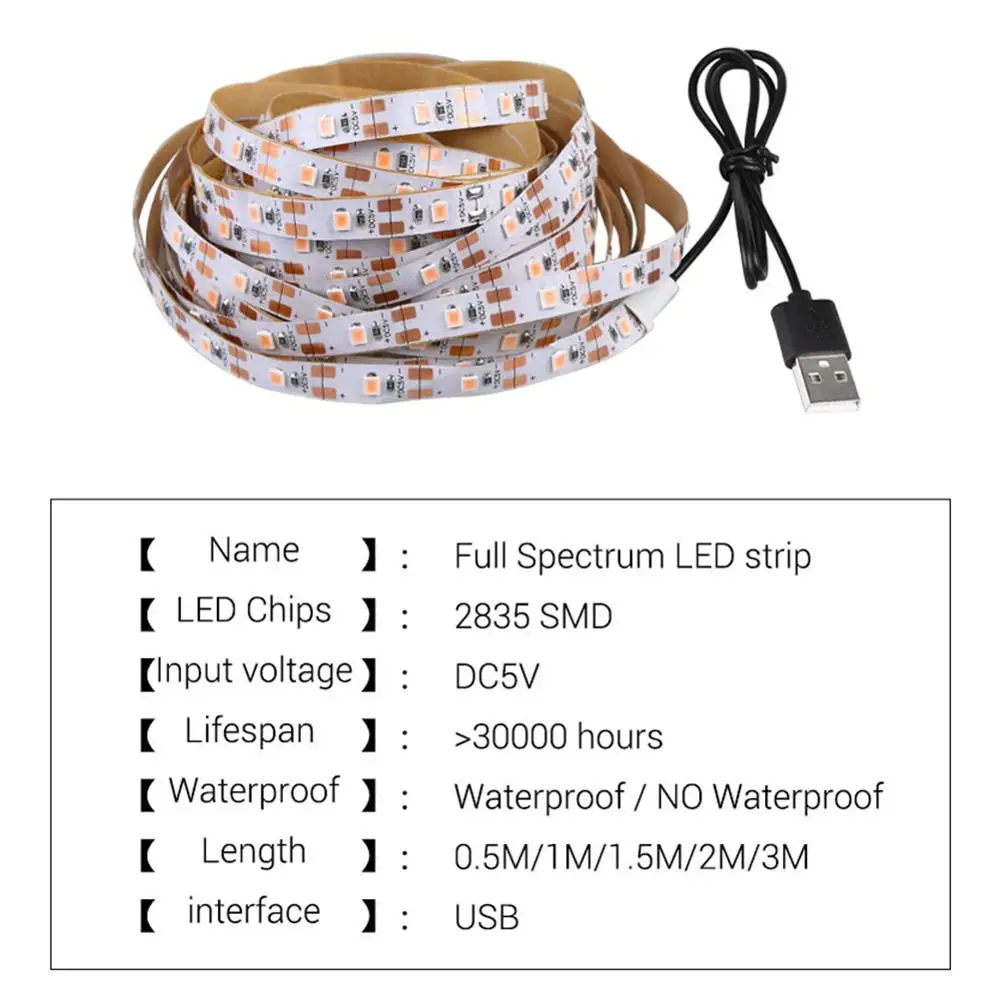 

LED Grow Light Strip Full Spectrum USB 5V LED Strip 1/2/3m SMD 2835 Chip LED Phyto Lamp For Greenhouse Hydroponic Plant Growing