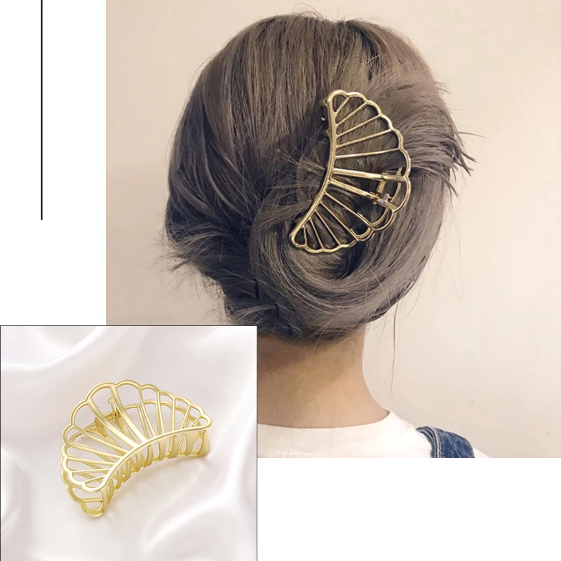 2021 New Women Elegant Gold Hollow Geometric Metal Hair Claw Vintage Hair Clips Headband Hairpin Hair Crab Hair Accessories black head scarf