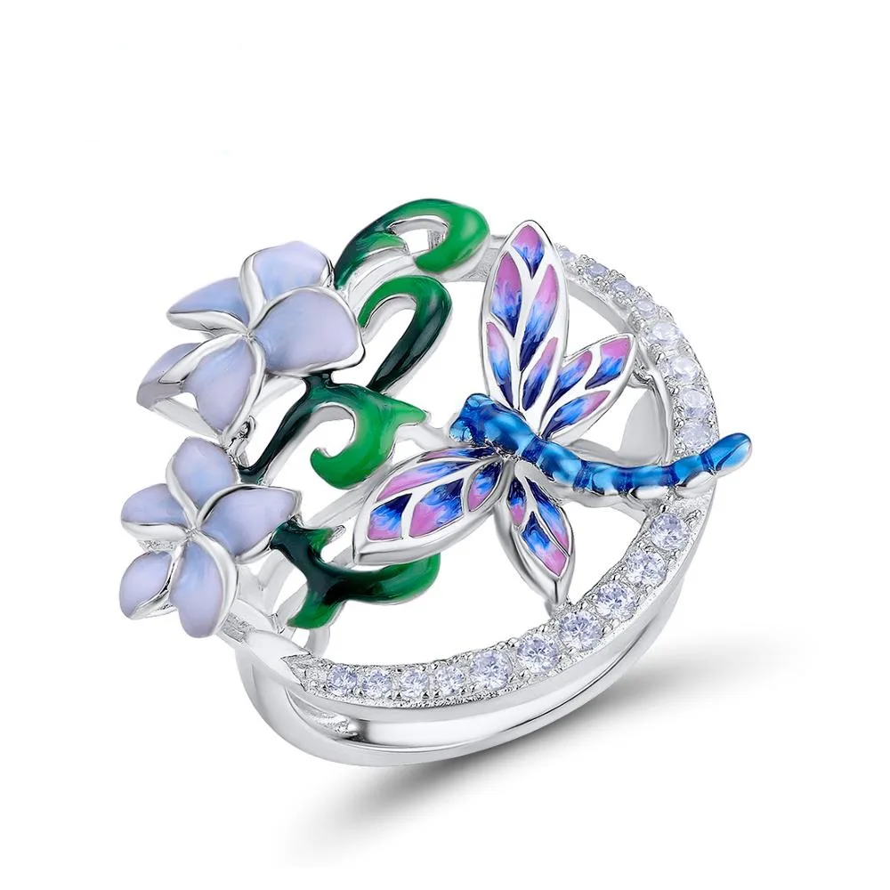 

Vintage Rings For Women Antique 925 Silver Crystal Zircon Ring Enamel Epoxy Flower Indian Jewelry Ring Girls Ladies Gifts