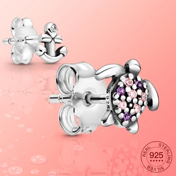 

2020 Summer New 925 Sterling Silver Turtle Stud Earrings for 1 Piece Women Me Series Smile Eye Star and Moon Ear Stud Pendientes