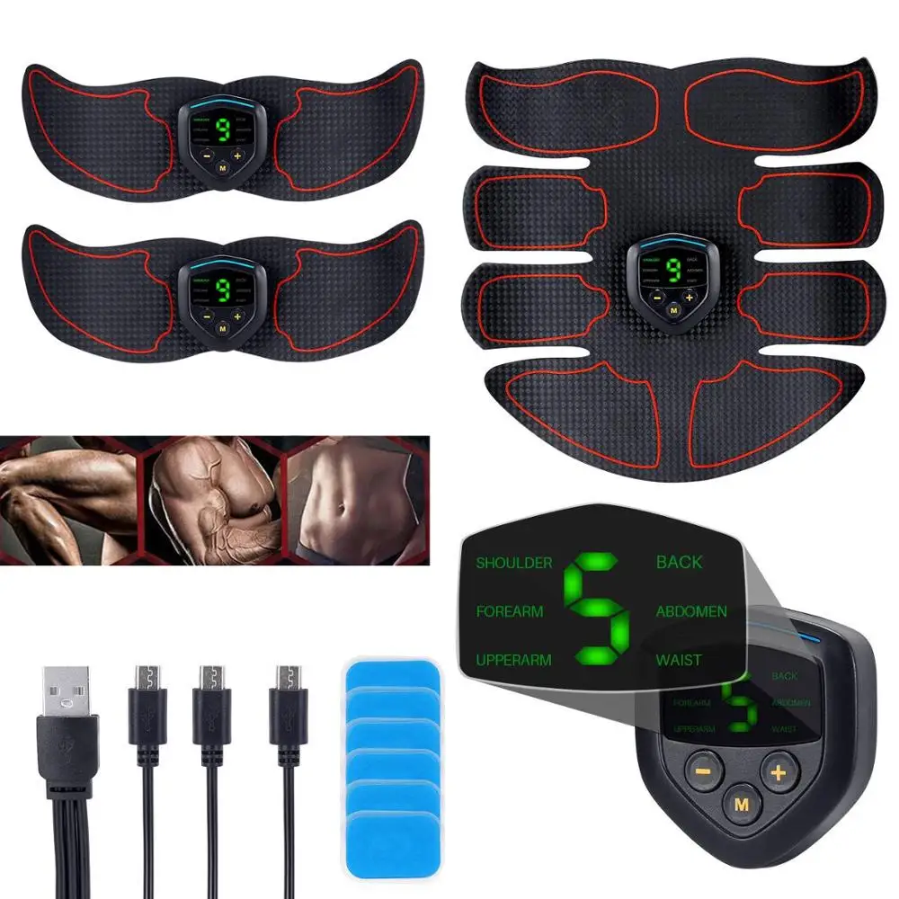 

ABS Stimulator EMS Muscle Trainer LCD Display Abdominal Toner Belt with 10pcs Replacement Gel Pads Workout Home Gym Fitness
