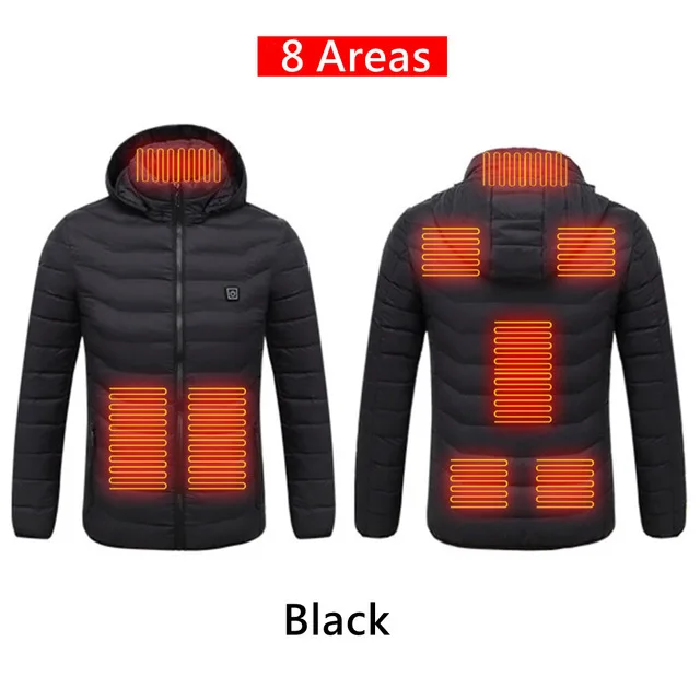 Men 9 Place Heated Winter Warm Jackets USB Heating Padded Jackets Smart Thermostat Pure Color Hooded Heated Clothing Waterproof mens parka coats sale Parkas