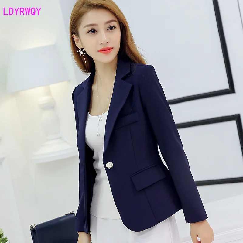 2020 spring and summer new Korean women's fitted body solid color suit collar long sleeve single button was thin jacket