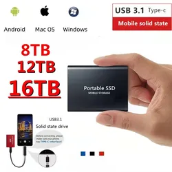 Disque dur externe SSD de 16 to, dispositif de stockage de 12 to, m2 