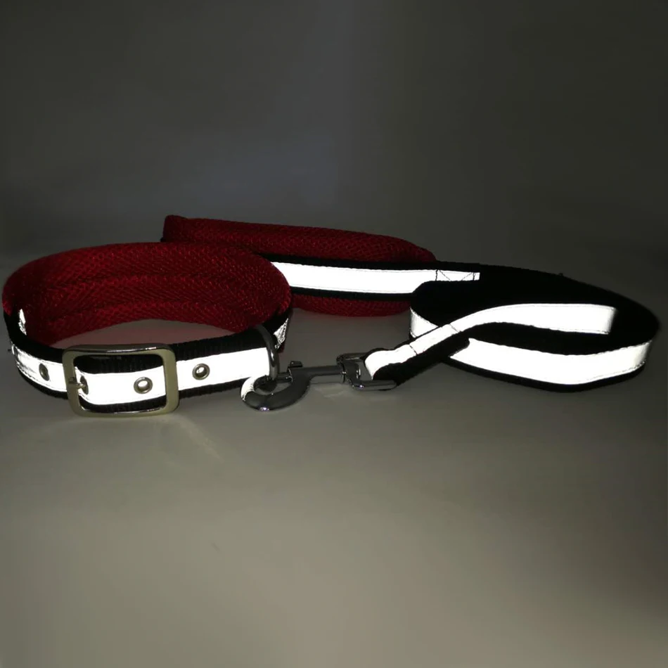 Dog Collar Leash Pet Adjustable Mesh  Padded Collar Lead Reflective Polka Dot Breathable Collar for Large Dogs German Shepherd