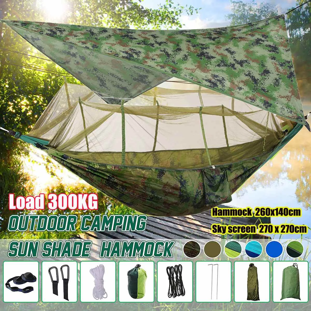 

Outdoor Mosquito Net Parachute Hammock Camping Hanging Sleeping Bed Swing Portable Double Chair with Sun Shelter Garden Awning