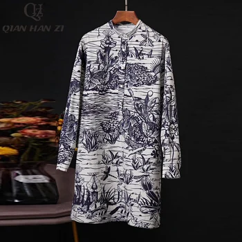 

Qian Han Zi 2020 designer runway 100% cotton fashion shirt pattern Printed Long sleeve casual womens tops and blouses
