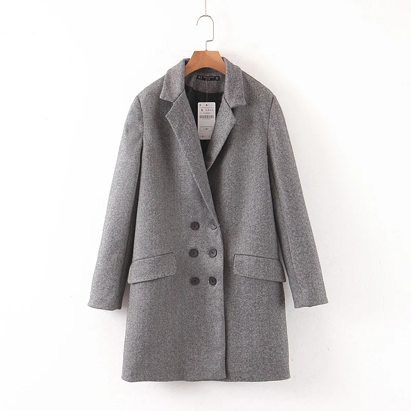 OMIKRON, новинка, модное повседневное женское пальто, Осень-зима, с отворотом, длинный рукав, для женщин, свободная, отбеленная шерсть, длинное пальто, Женский Тренч, casacos