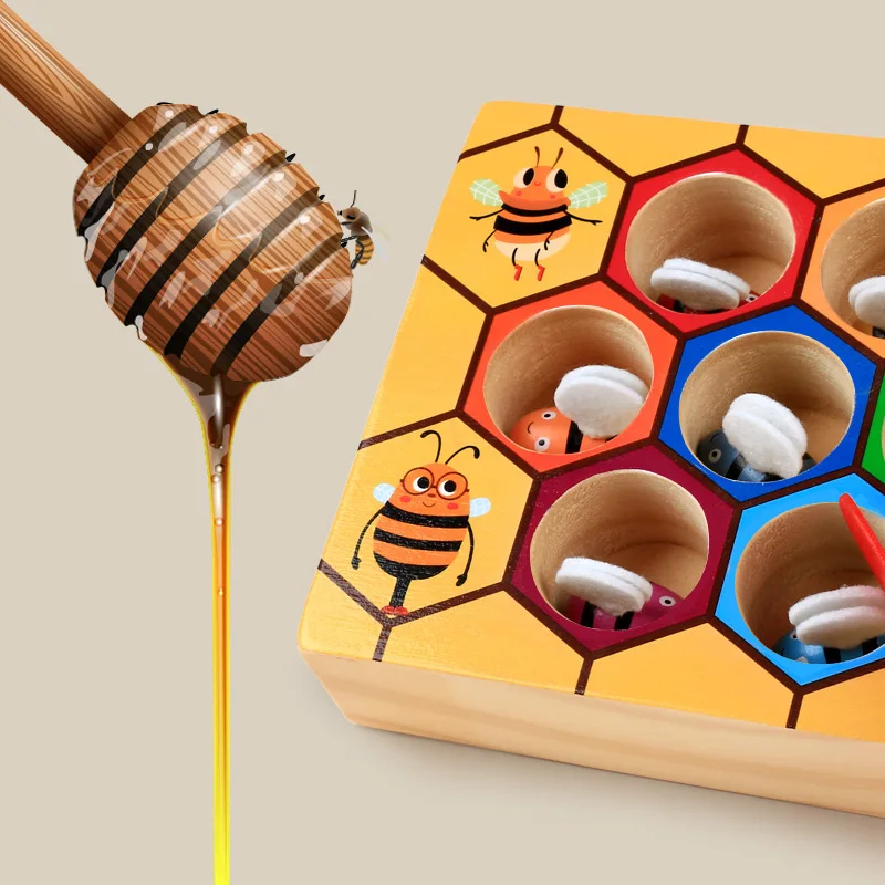 Обучающая ручка маленькие пчелы ручные деревянные игрушки жесткая работа пчелы обратно соты