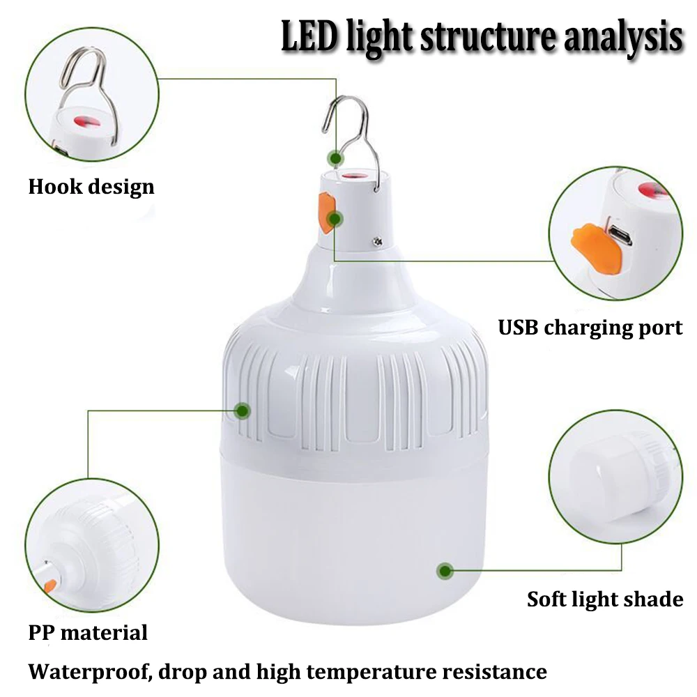 Camping Light Portable Lanterns Camping Lamp Camping Lantern Dimmable LED Light Bulb USB Rechargeable Hanging Tent Light Portable Emergency