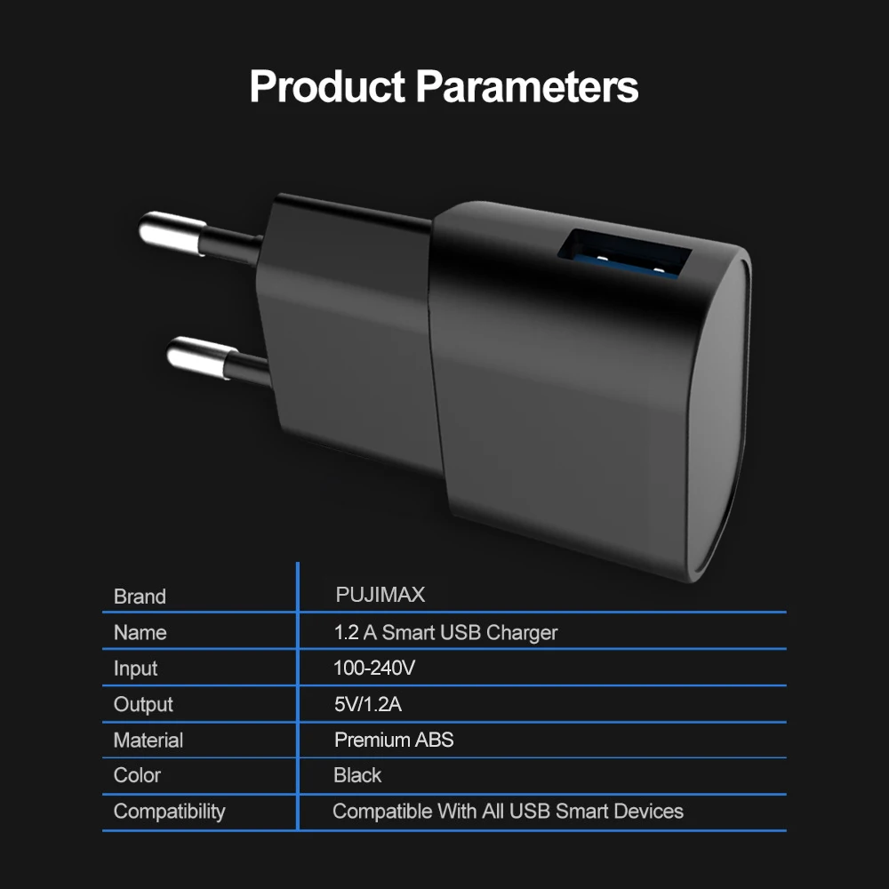 PUJIMAX USB настенное Зарядное устройство 5V 1.2A Зарядное устройство USB для путешествий Портативная зарядка мобильного телефона Зарядное устройство для iPhone samsung S9 Xiaomi huawei