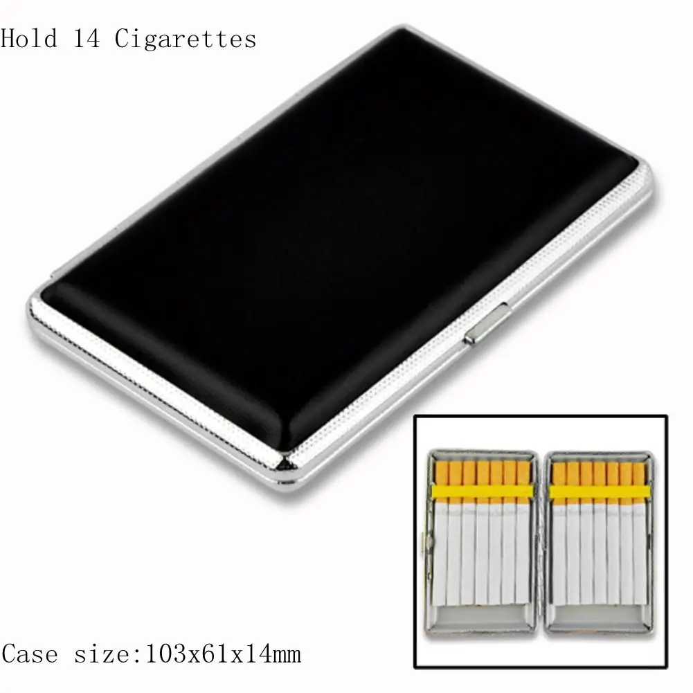 Чехол для сигарет hold 12, 14, 16, 18, 20, классический кожаный металлический чехол для сигарет, чехол для табака, коробка для мужских подарков - Цвет: hold 14pcs
