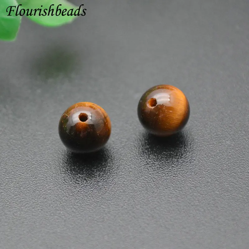 

6mm 8mm 10mm Natural Tiger's Eye Stone Round Beads Half Hole for Earrings DIY Jewelry Findings Components 100pcs/lot