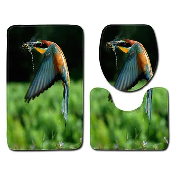 

3D Bird Bathroom Toilet Three-Piece Floor Mat Door Mat Bathroom Carpet Cover Shower Carpets Bathroom Mat Set