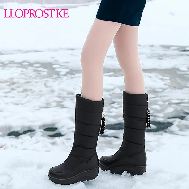 

Lloprost ke 2020 Height Increasing Snow Boots Warm Fur Platform Elegant Women Elegant Round Toe Mid Calf Boots Size 35-43 H671