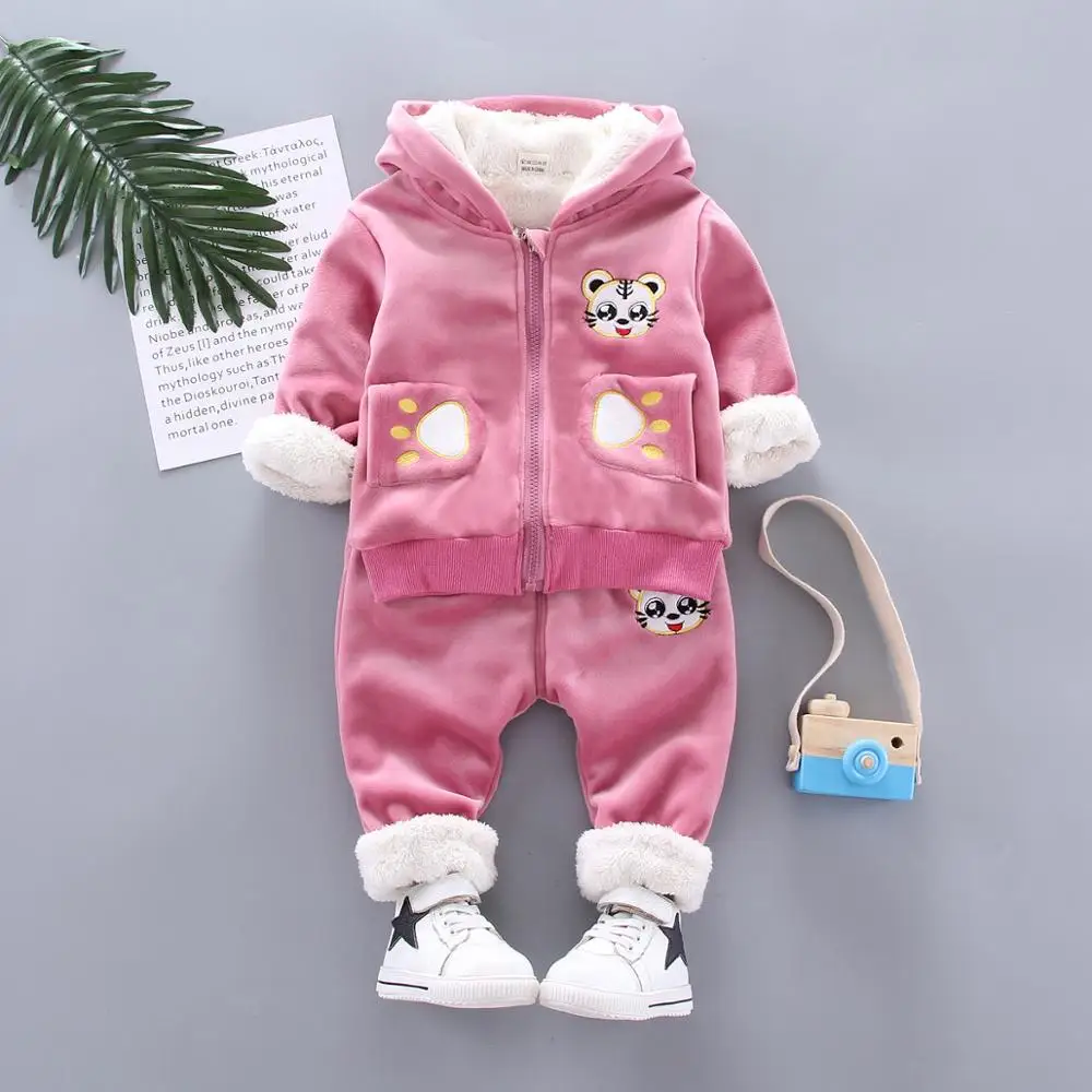 high quality Baby Girls Clothing Set Thick Plush Warm Clothing Sets For Boys Hoodies+ Pants Kids Suit Winter Children Clothes