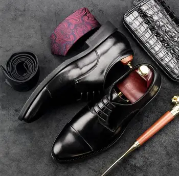 

High Big Size 39-44 Quality Cow Leather Dress Shoes Round Toe England Style Business Wedding Formal Flats Black Shoes