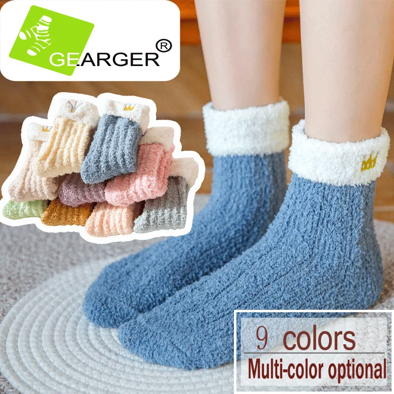 

1 Pair Candy Color Solid Soft Women Fluffy Socks Coral Velvet Winter Warm Home Indoor Floor Ladies Terry Towel Fuzzy Socks