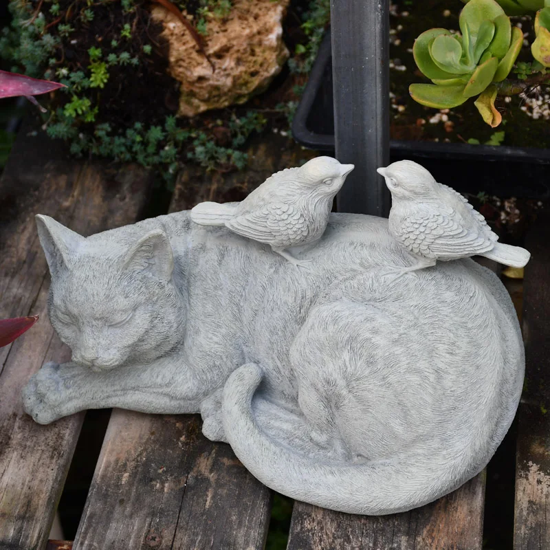 Две птицы, на котором может стоять сна кошка украшение сада статуя открытый животных Скульптура для дома, сада орнамент bahce aksesuatlari