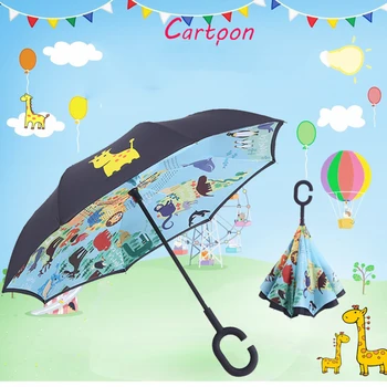 

Windproof Reverse Folding Double Layer inverted car Umbrella Self Stand upside down women's rain umbrella c handle drop shipping