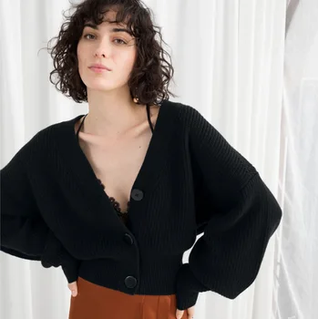 

Nordic Retro Lantern Sleeve INS Jacket Large Button Knit Cardigan Women Crop Coat Batwing Sleeve Sweater