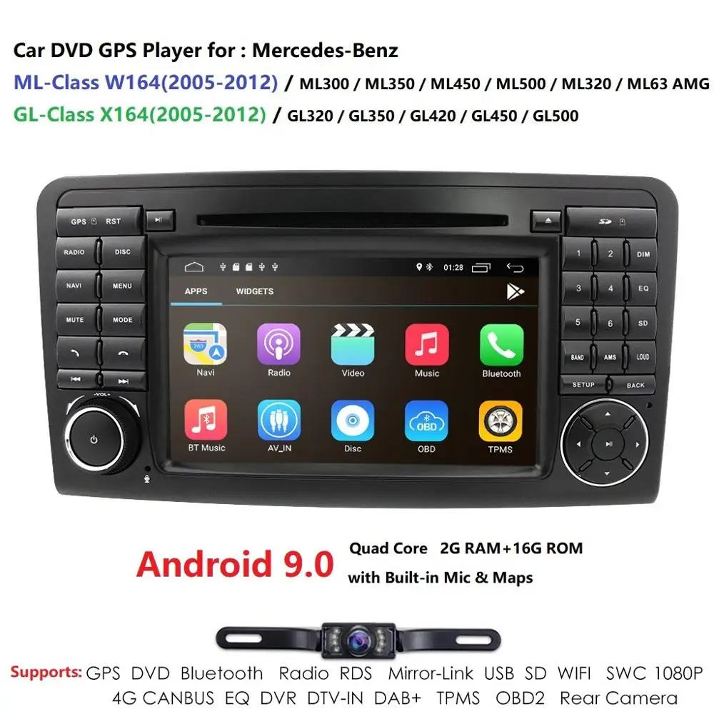 #*Cheap Android9.0 CAR DVD player For Mercedes Benz GL ML CLASS W164 ML350 ML500 X164 GL320 car GPS stereo radio 2GRAM 4GWIFI SWC DVR BT