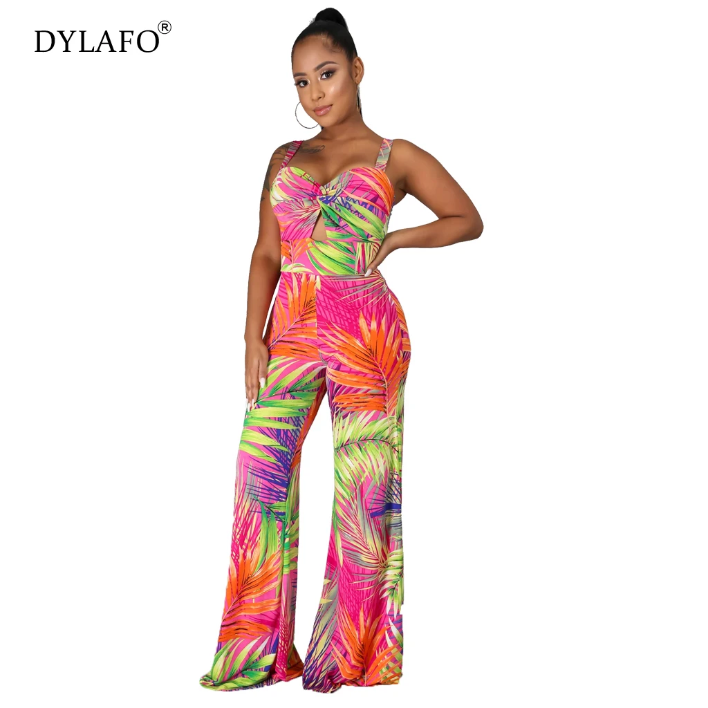 Summer Jumpsuit Women Rompers New Fashion Sexy V-neck Halter Jumpsuits Ladies Boho Floral Print Sleeveless Jumpsuit Overalls