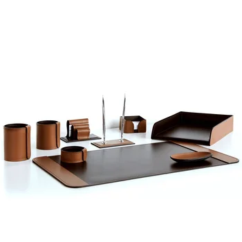 

Table set of leather cuoietto color "dark mustard", 9 items
