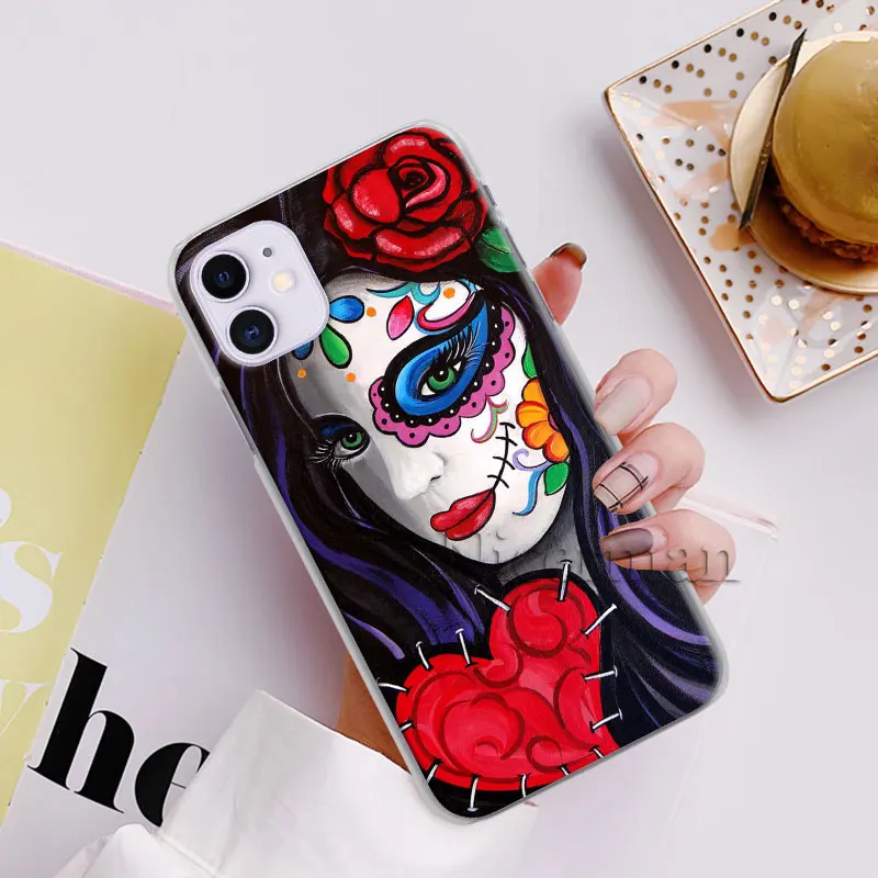 Catrina красивая Роза девушка череп арт телефон Оболочка Чехол для Apple iPhone X XR XS 11 Pro Max 7 8 6 6s Plus 5 5S жесткий чехол