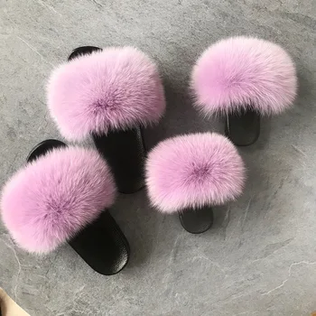 

Kids Real Fox Hair Slippers 2020 Casual Plush Furry Real Fur Slippers Boys Slides Summer Shoes Girls Flip Flops Child Sandals