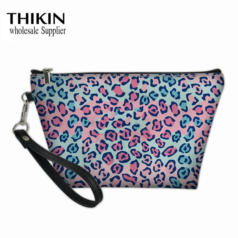 

THIKIN Pink Leopard Printing Cosmetic Bags for Women Make Up Bag Ladies Portable Cosmetic Cases Females Wash Kit Bags Waterproof