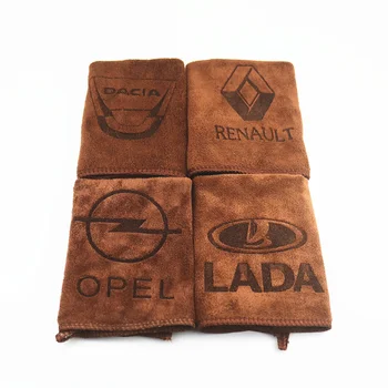 

30*30CM Car Sticker Logo Emblem Badge Wash Microfiber Towel Car Cleaning For Lada Renault Audi Bmw Benz Dacia Opel Car Styling