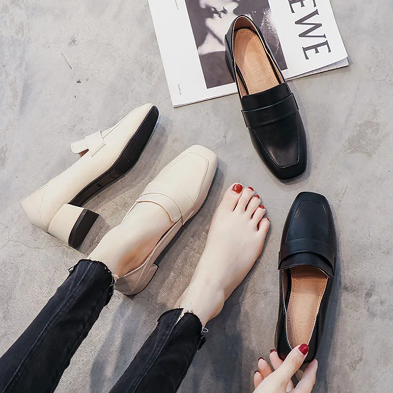 Square Toe oxford shoes women mary janes espadrilles moccasins shallow slip on loafers med thick heels office shoes woman flats