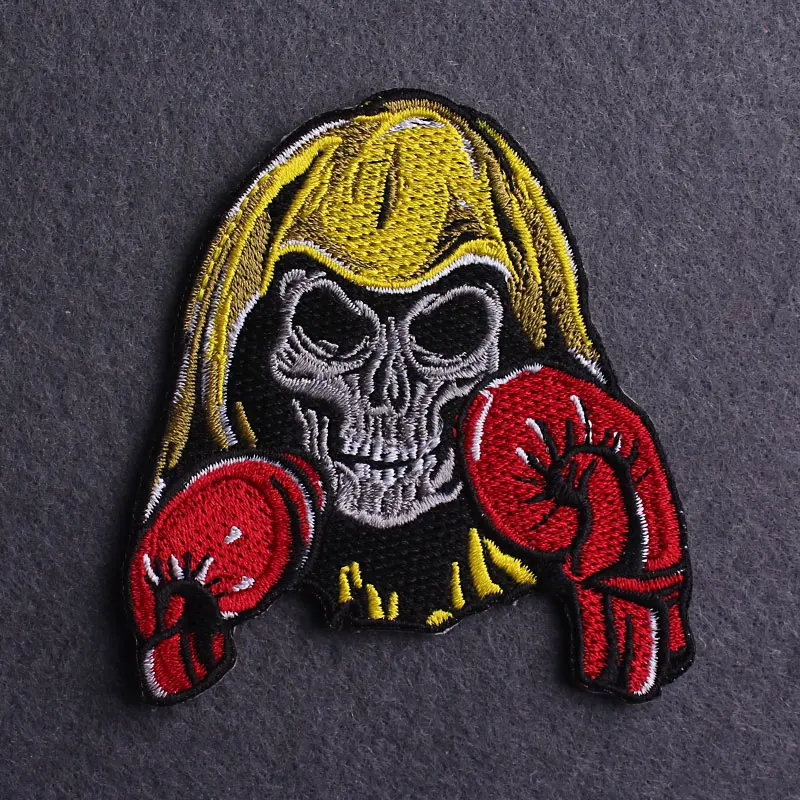 

Boxer punk Patches skeleton Embroidered Patch For Clothing Badge skull Iron On Patches On Clothes Applique Jacket patch Stripe