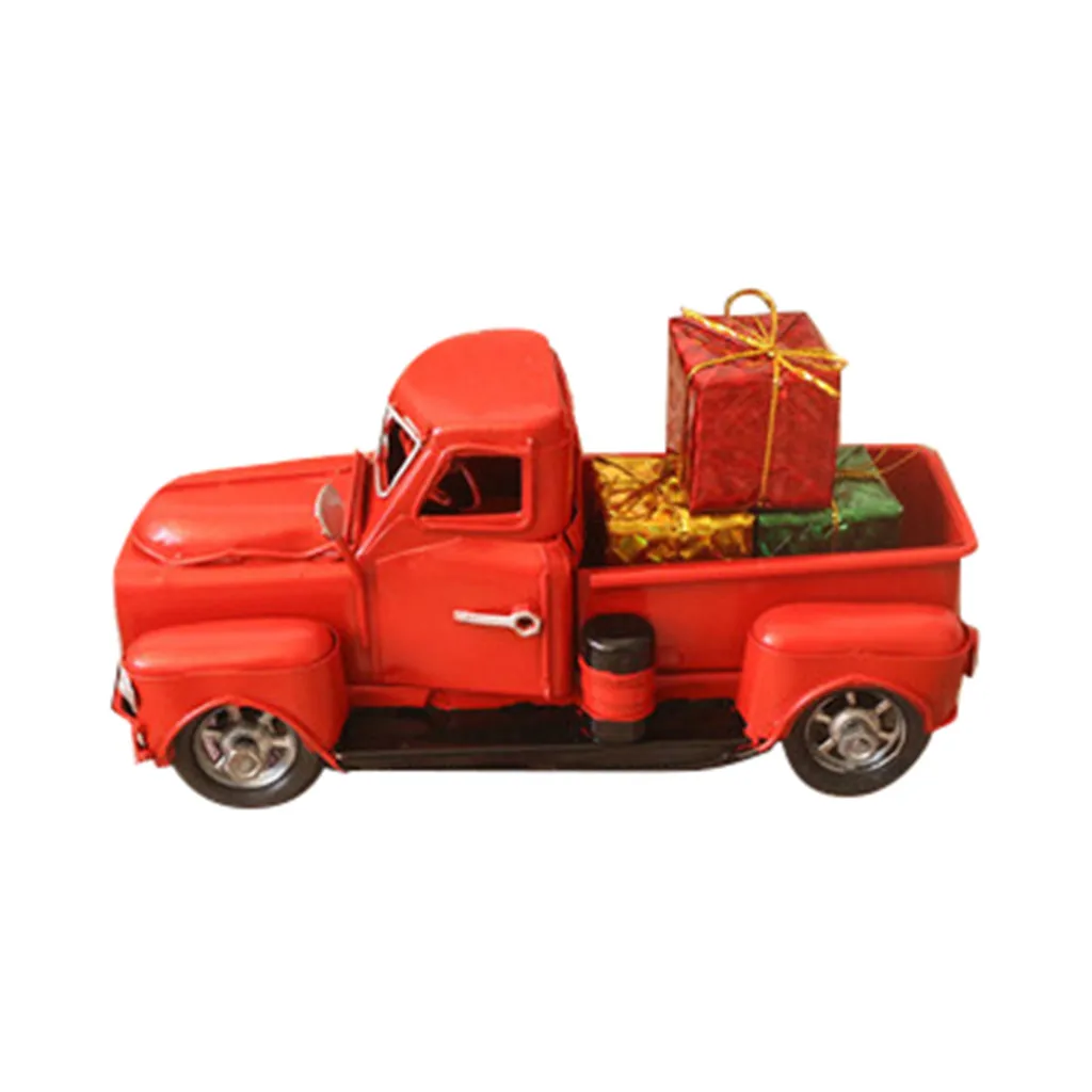 Винтажный Рождественский красный металлический грузовик с колесами Настольный Декор Детский подарок игрушка металлический грузовик орнамент очки-детский подарок на Рождество игрушки Детский подарок