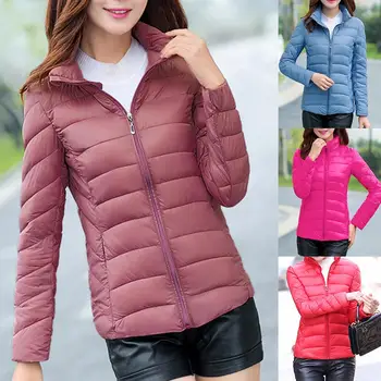 

Women Autumn Winter Stand Collar Long Sleeve Thickened Warm Short Cotton Coat