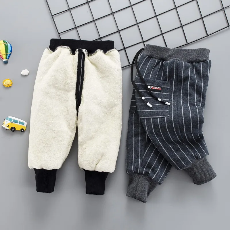 Осенне-зимняя детская одежда для маленьких мальчиков и девочек; плотные теплые бархатные штаны в полоску; хлопковые спортивные штаны для малышей; одежда для детей - Цвет: XYF 185106D Gray