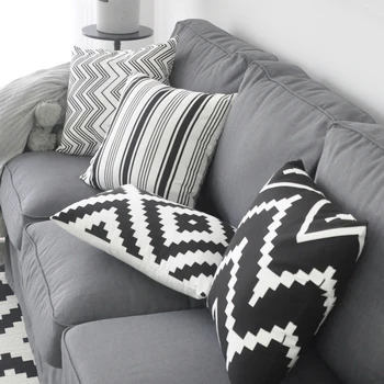 

DUNXDECO Cushion Cover Square Pillow Case White Black Geometric Art Modern Industry Style Cotton Coussin Sofa Chair Room Decor