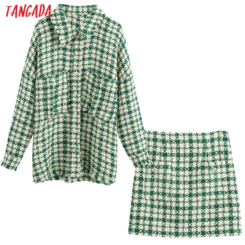 Женский твидовый костюм двойка с жакетом и юбкой, в стиле оверсайз|Спортивные костюмы| | АлиЭкспресс