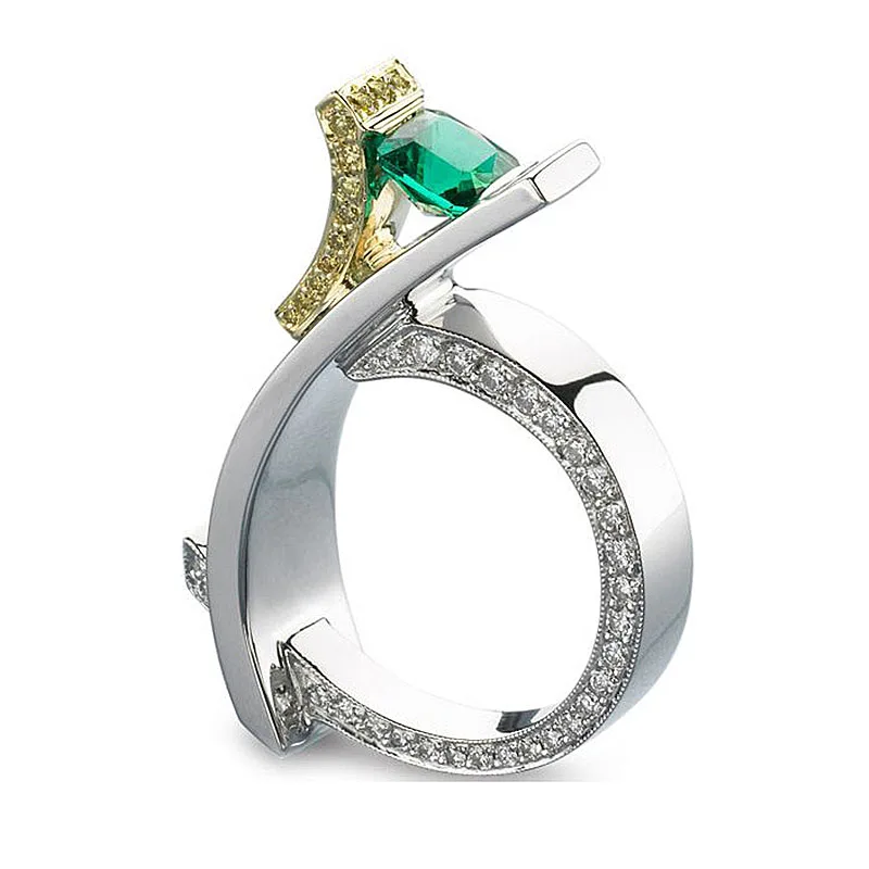 

Luxury Male Silver Color Ring Unique Design Slide Crystal Zircon Rings for Women Wedding Promise Love Engagement Ring O5M360