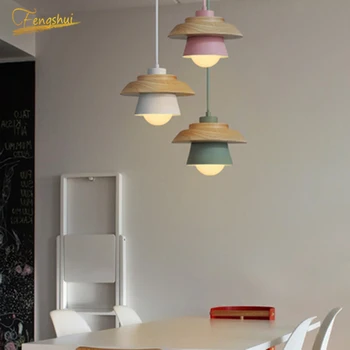 

Modern Minimalist Wood LED Pendant Lamp Lighting Nordic Wrought Iron Loft Pendant Lights Bedroom Dining Room Living Hanging Lamp