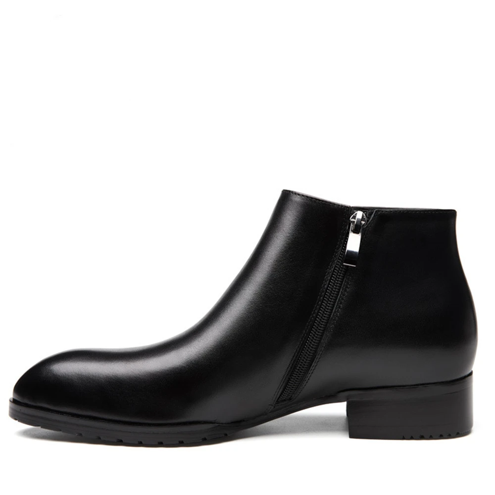 Black Pointed Toe Men Ankle Boots Spring Autumn Leather Boots Zipper Prom Dress Shoes Formal