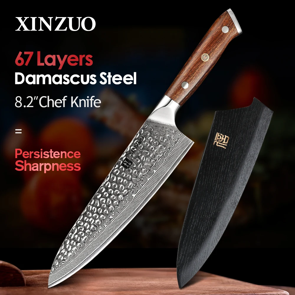 XINZUO 8 2 "нож шеф повара 62 Hrc высокоуглеродистой VG10 Дамасская сталь кухонные