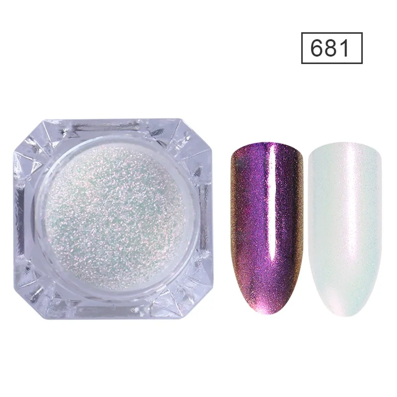 1 коробка Хамелеон Блестки для ногтей зеркальный порошок Auroras набор для дизайна ногтей хром красочный пигмент пыль дизайн ногтей DIY украшения - Цвет: 681
