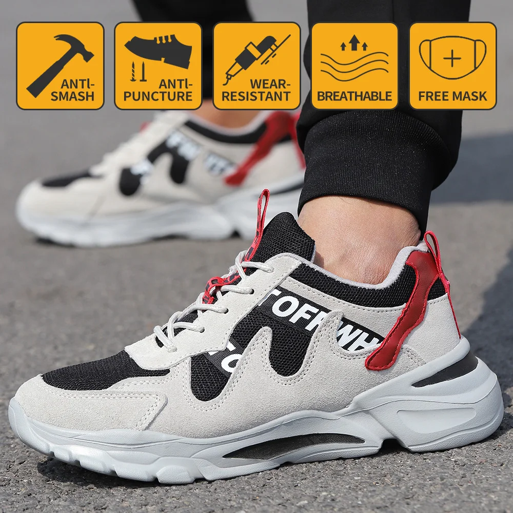 Zapatos de seguridad para el trabajo para hombre, calzado ligero, transpirable, suave, cómodo, con punta de acero, antigolpes, a prueba de perforaciones, Sne